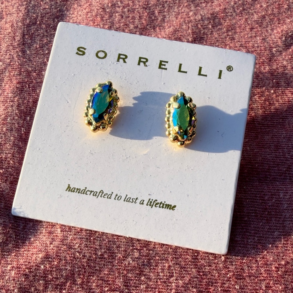 Sorrelli Gold-Plated Blue-Green Marquise Crystal Stud Earrings